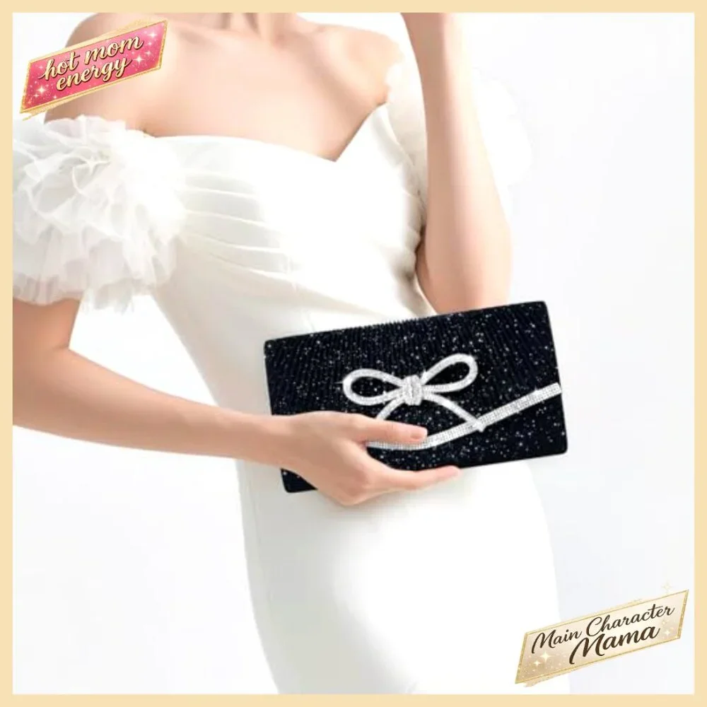Sparkly Rhinestone Bow Evening Clutch with Detachable Chain Strap - Picture 7 of 7